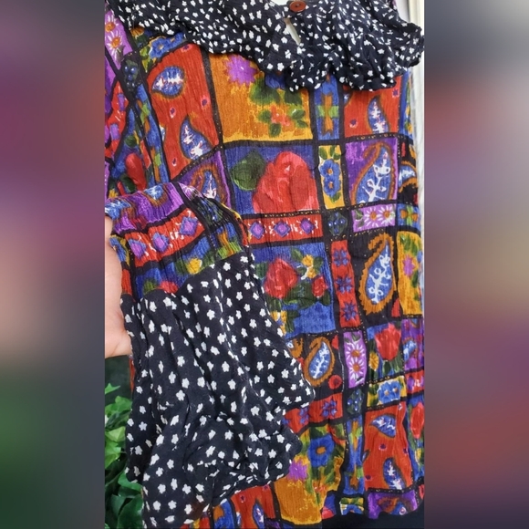 VTG 70s-80s Kaktus Rayon Multicolored Floral Boho Hippie Longsleeved Blouse Top - Picture 3 of 8